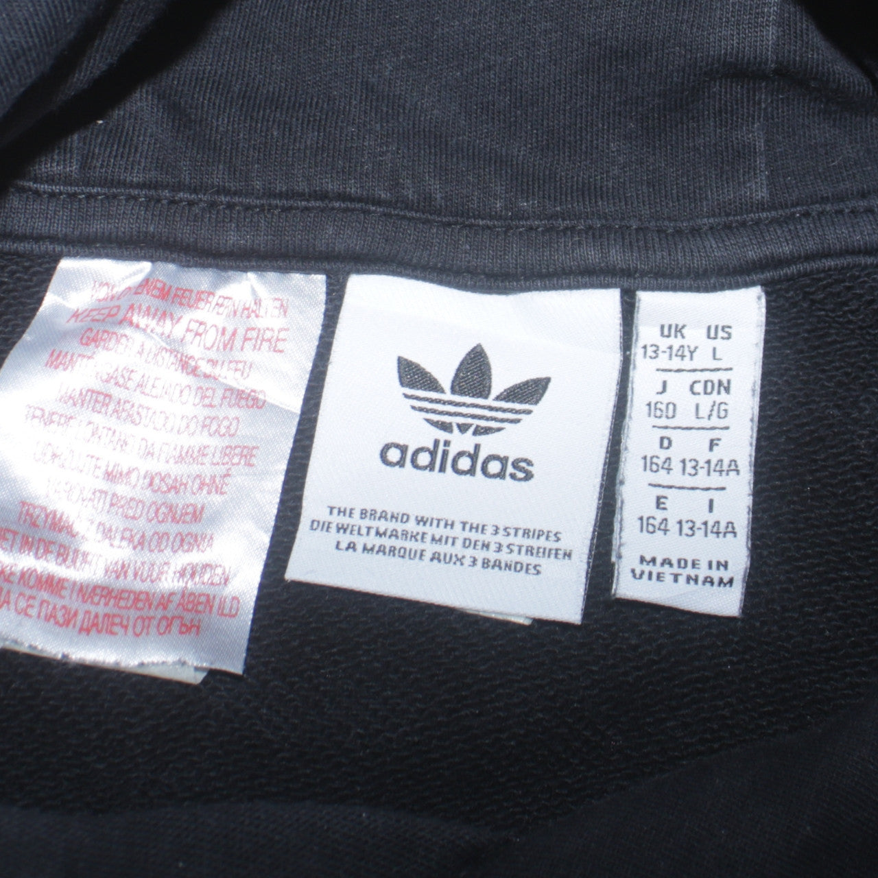 Adidas Boys Black Pullover Hoodie L 13-14 Years Classic Trefoil Sweatshirt