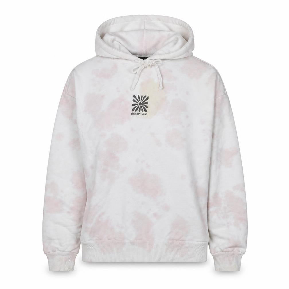 Vans Womens White Pink Tie Dye Hoodie Small Relaxed Fit Pullover