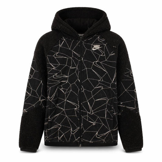 Nike Boys Black Full Zip Hoodie XL 170cm Fleece Geometric Design