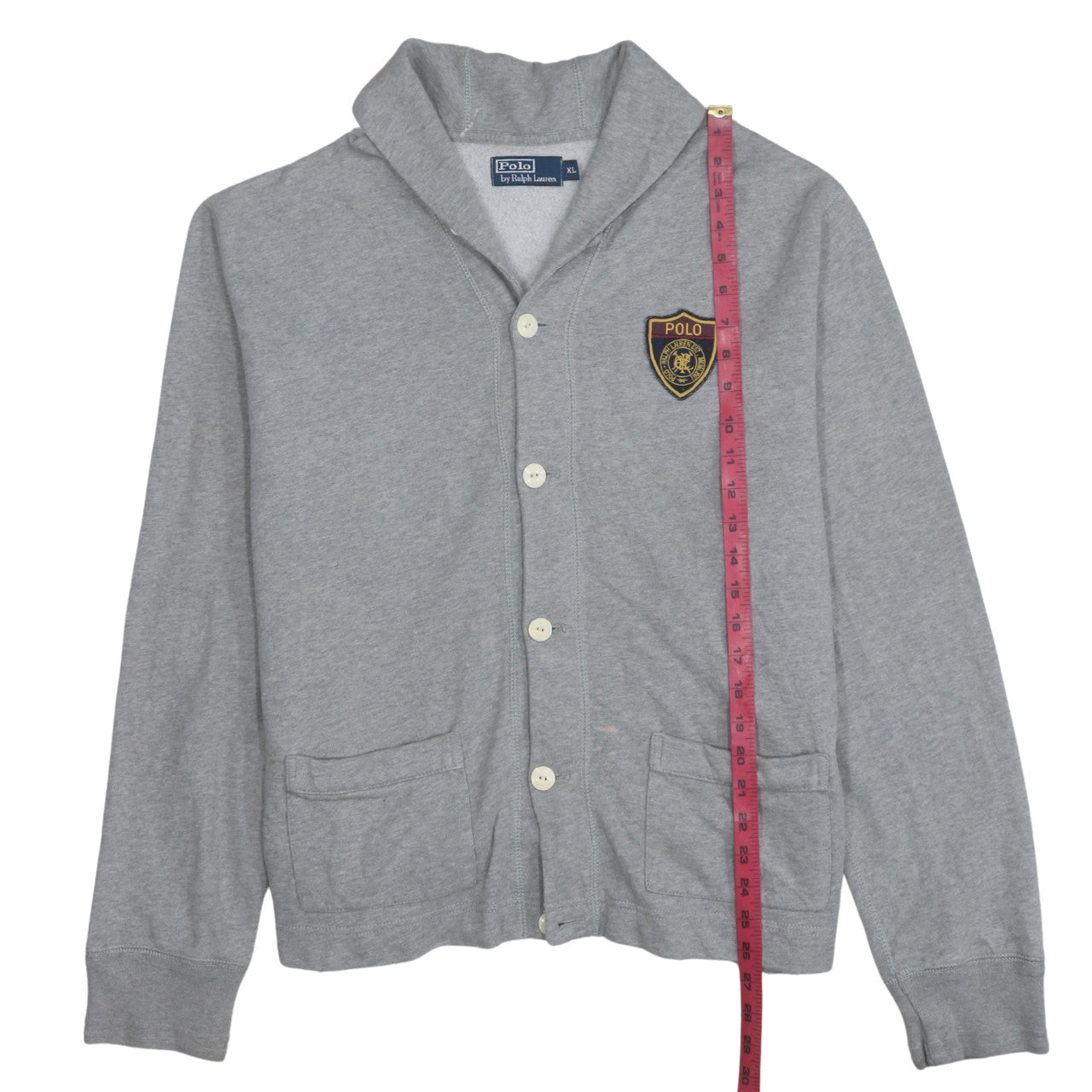 Ralph Lauren Men's Grey XL Cardigan Sweatshirt with Logo Patch