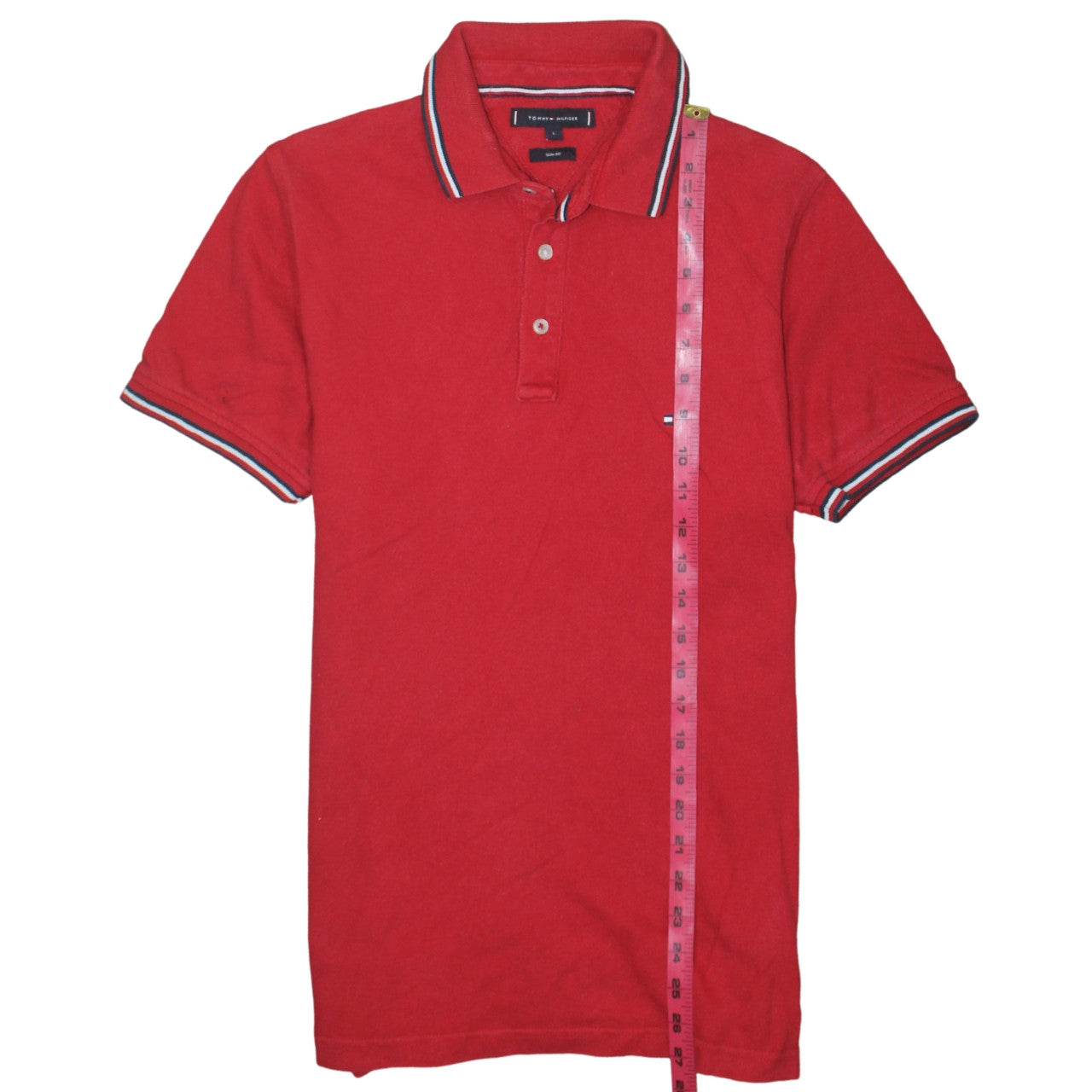 Tommy Hilfiger Men's Red Slim Fit Polo Shirt L Cotton Classic