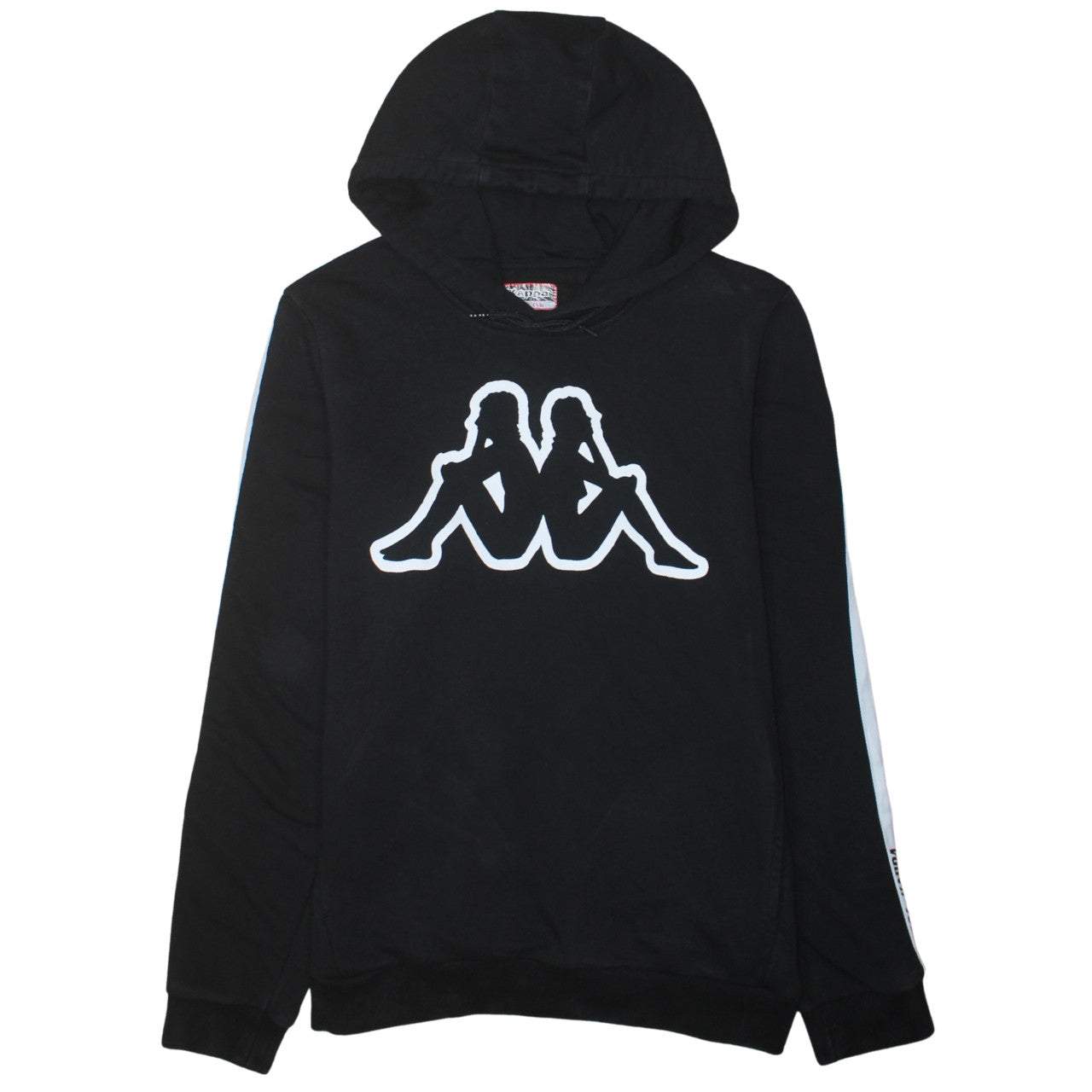Kappa Mens Black Large Pullover Hoodie with Logo and Stripe Detail