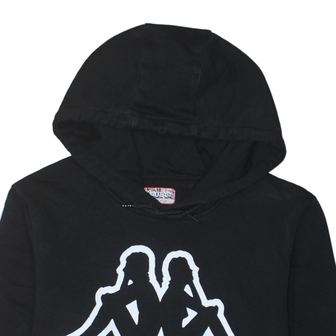 Kappa Mens Black Large Pullover Hoodie with Logo and Stripe Detail