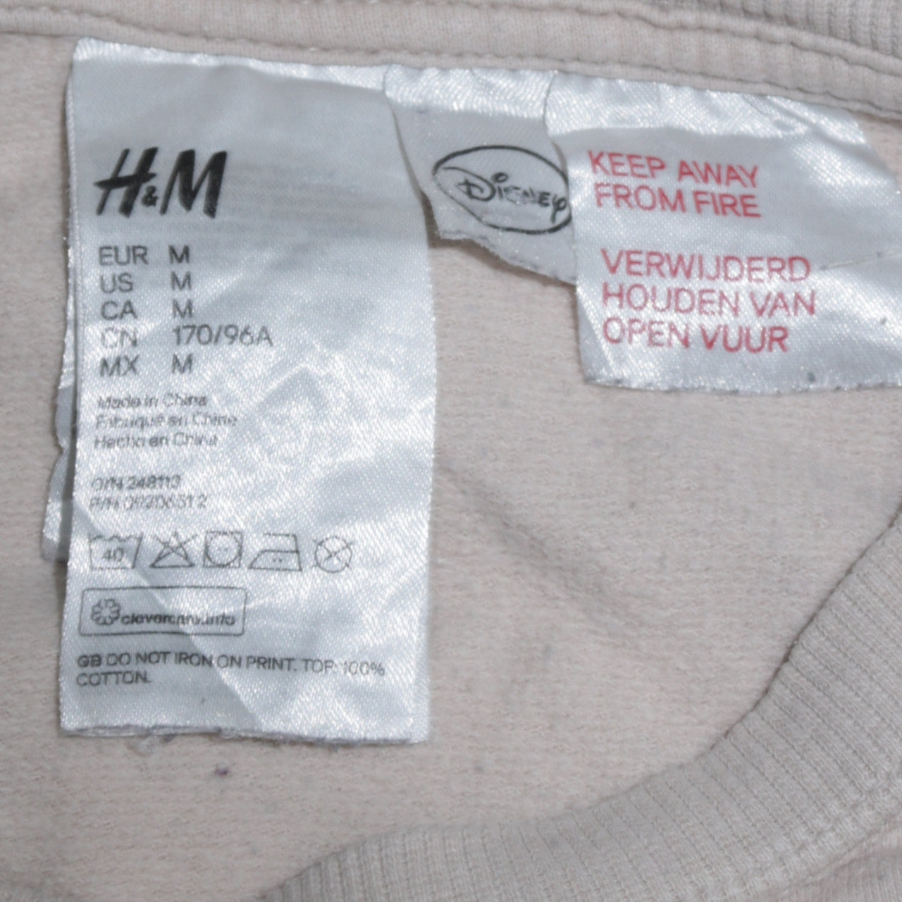 H&M Disney Women Beige Mickey Mouse Pullover Sweatshirt M