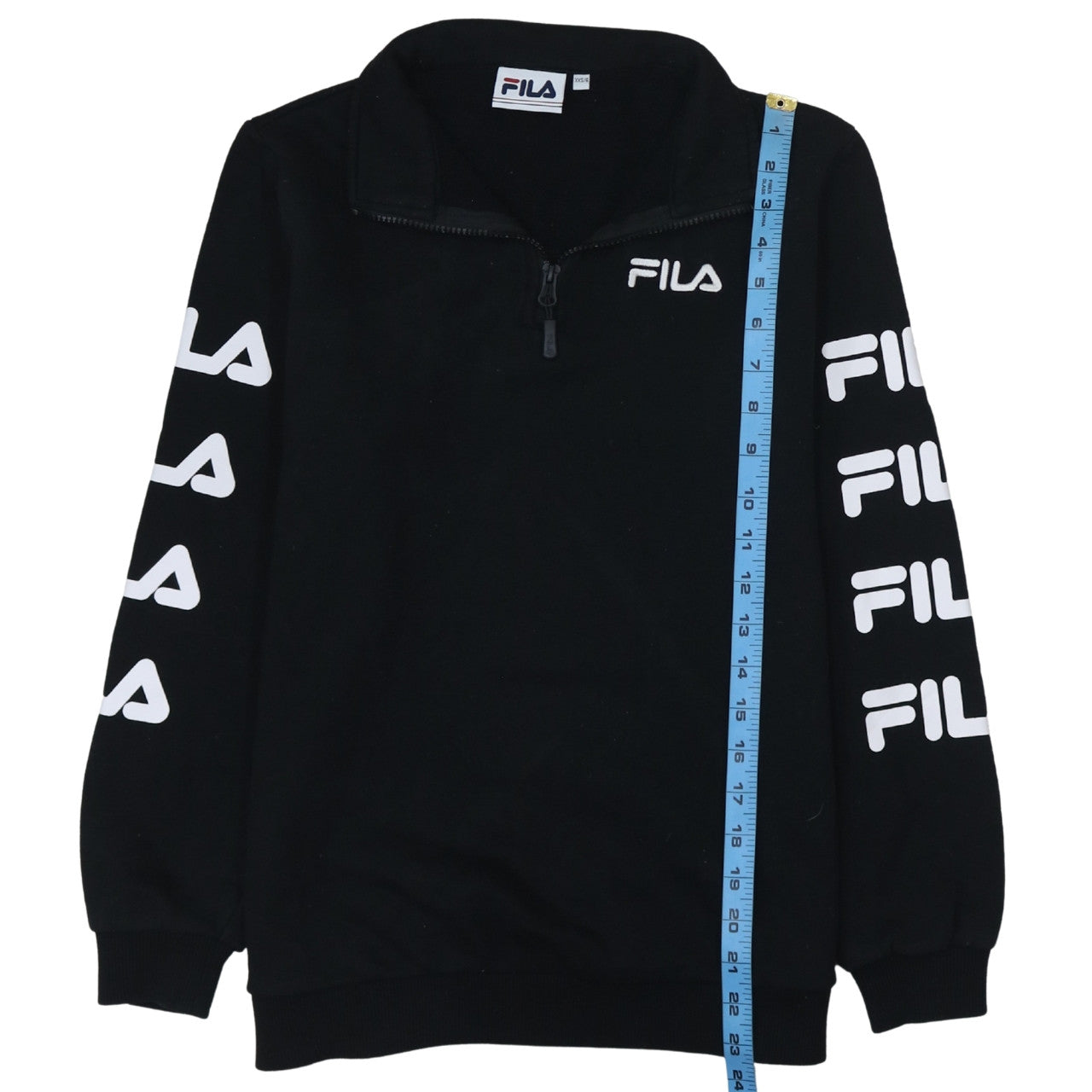 FILA Mens Black XS 1/4 Zip Logo Fleece Sweatshirt