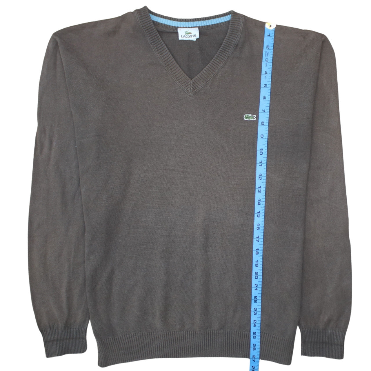 Lacoste Men Brown Cotton V-Neck Jumper Size XL