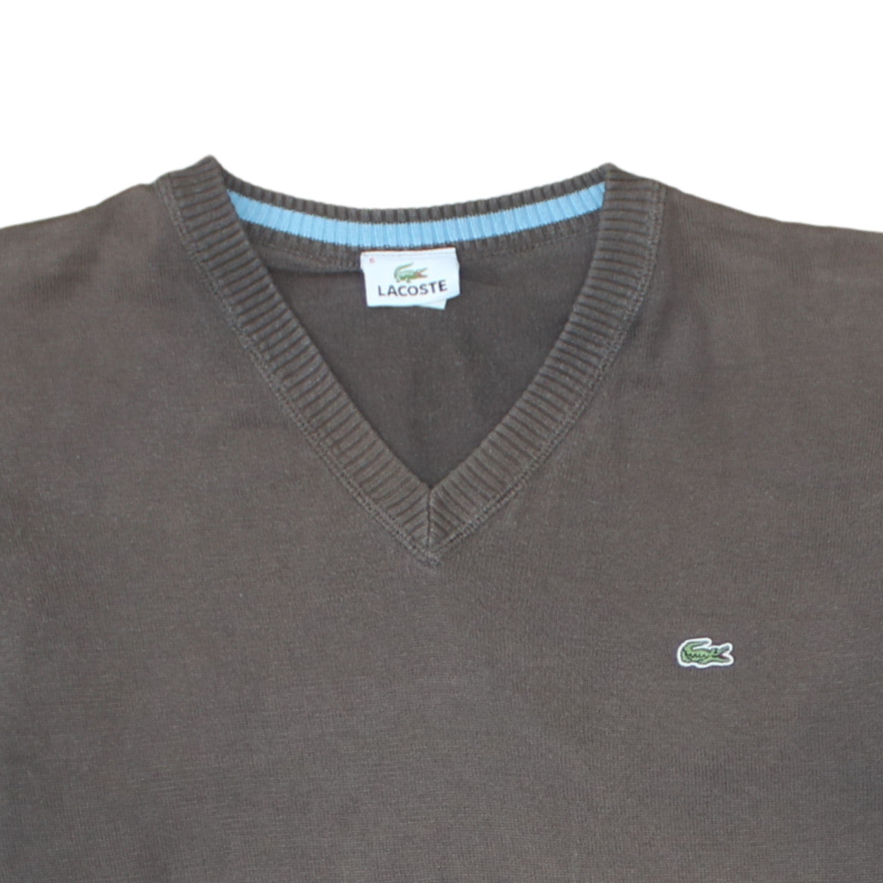 Lacoste Men Brown Cotton V-Neck Jumper Size XL