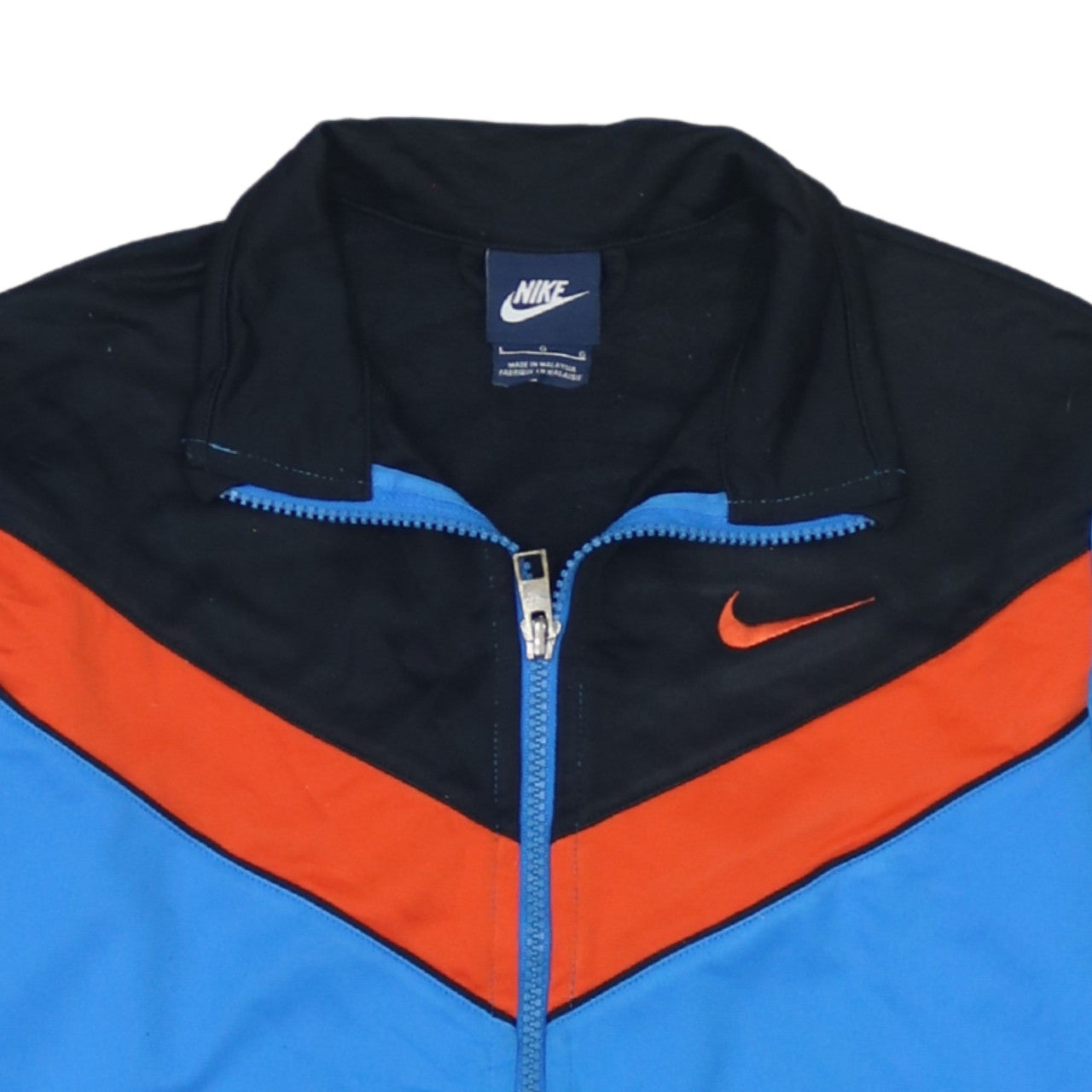 Nike Boys Blue Black Orange Full Zip Sweatshirt L Logo Colourblock