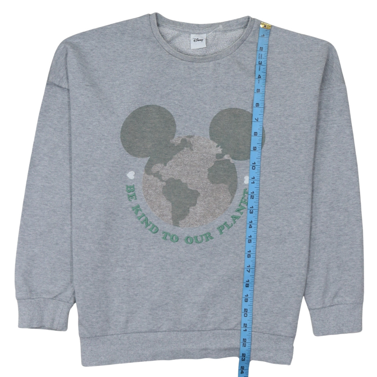 Disney Women Grey Crew Neck Pullover Sweatshirt Size M Be Kind To Our Planet