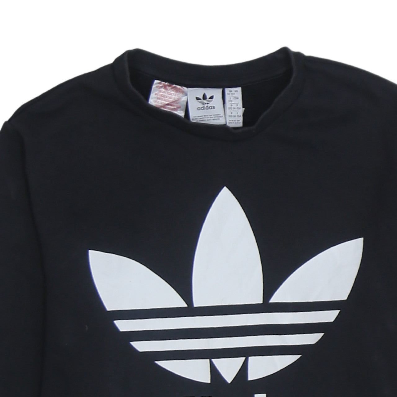 Adidas Boys Black Crew Neck Pullover Sweatshirt 14-15 Years Logo Print