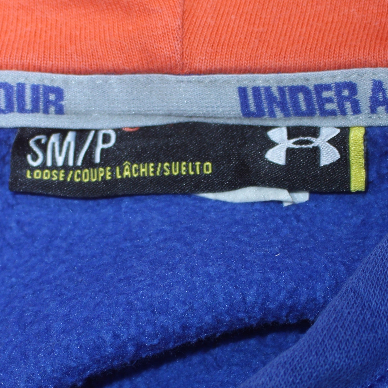 Under Armour Men's Blue Pullover Hoodie Size S Loose Fit Logo Fleece