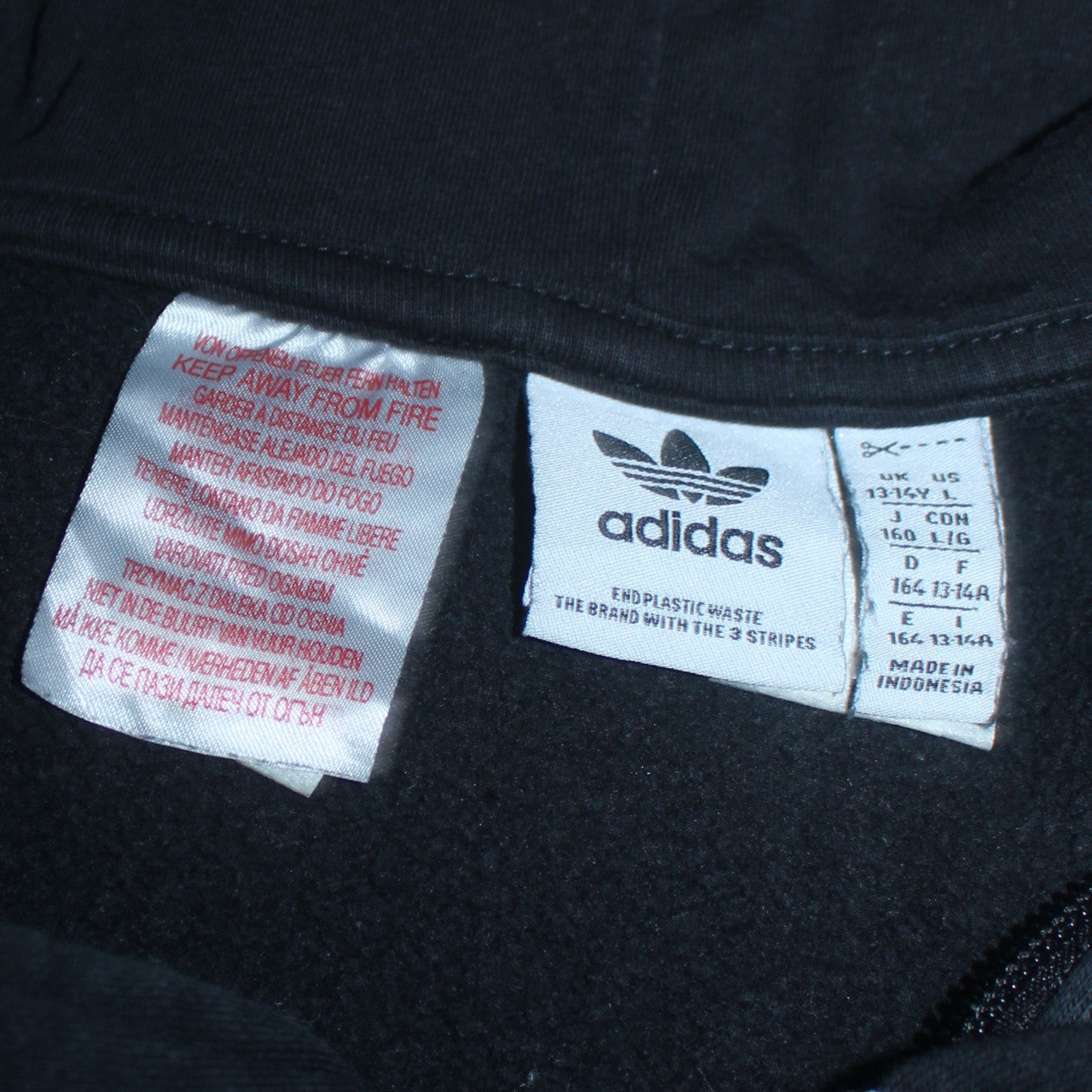 Adidas Boys Black 13-14 Years 1/4 Zip Hoodie with Stripes and Logo