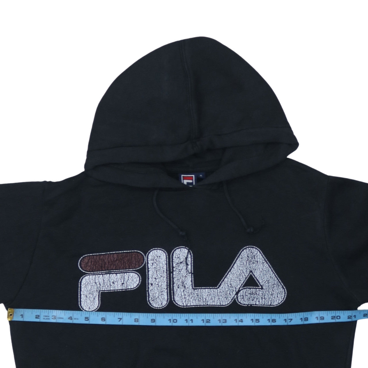 FILA Men's Black Pullover Hoodie Small Logo Fleece Sweatshirt