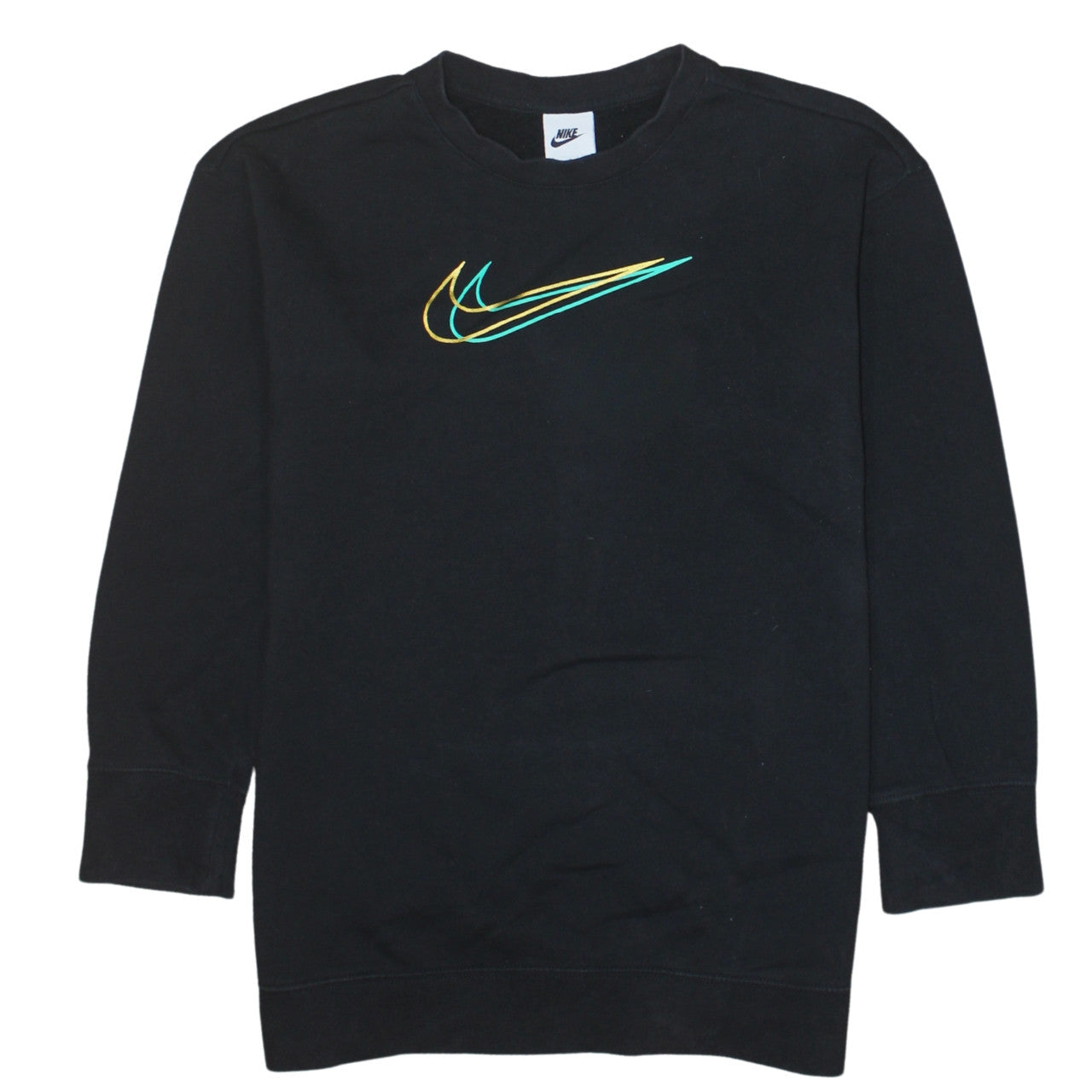 Nike Boys Black Large Sweatshirt with Multicoloured Swoosh Logo