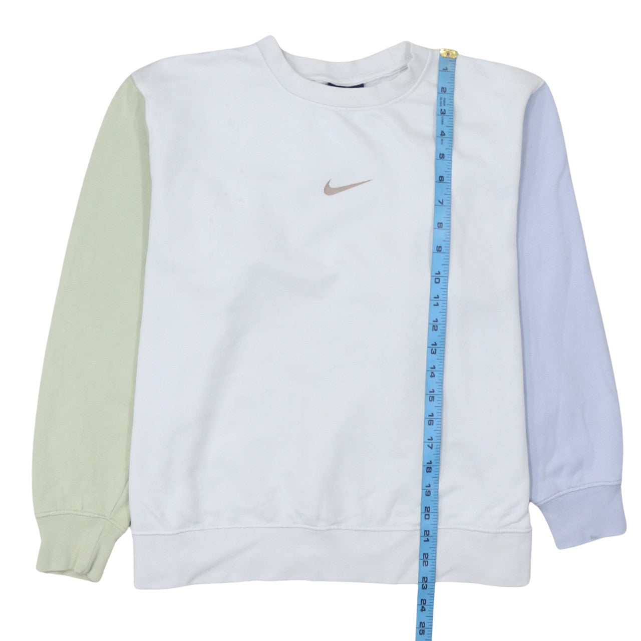 Nike Women White Colourblock Crew Neck Sweatshirt Size M 80s Style