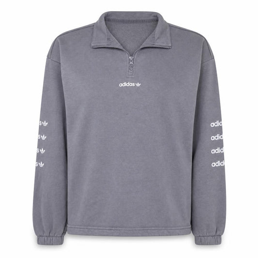 Adidas Women’s Grey 1/4 Zip Sweatshirt Size 14A Logo Print Pullover