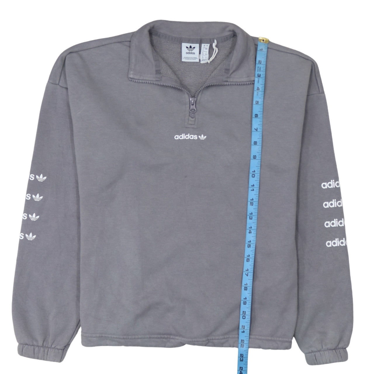 Adidas Women’s Grey 1/4 Zip Sweatshirt Size 14A Logo Print Pullover
