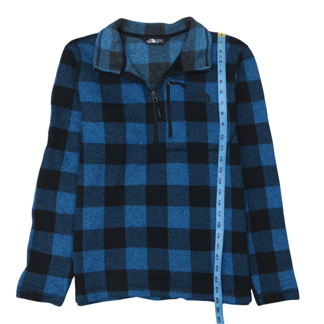 The North Face Men's Blue Check Fleece 1/4 Zip Pullover Sweatshirt M