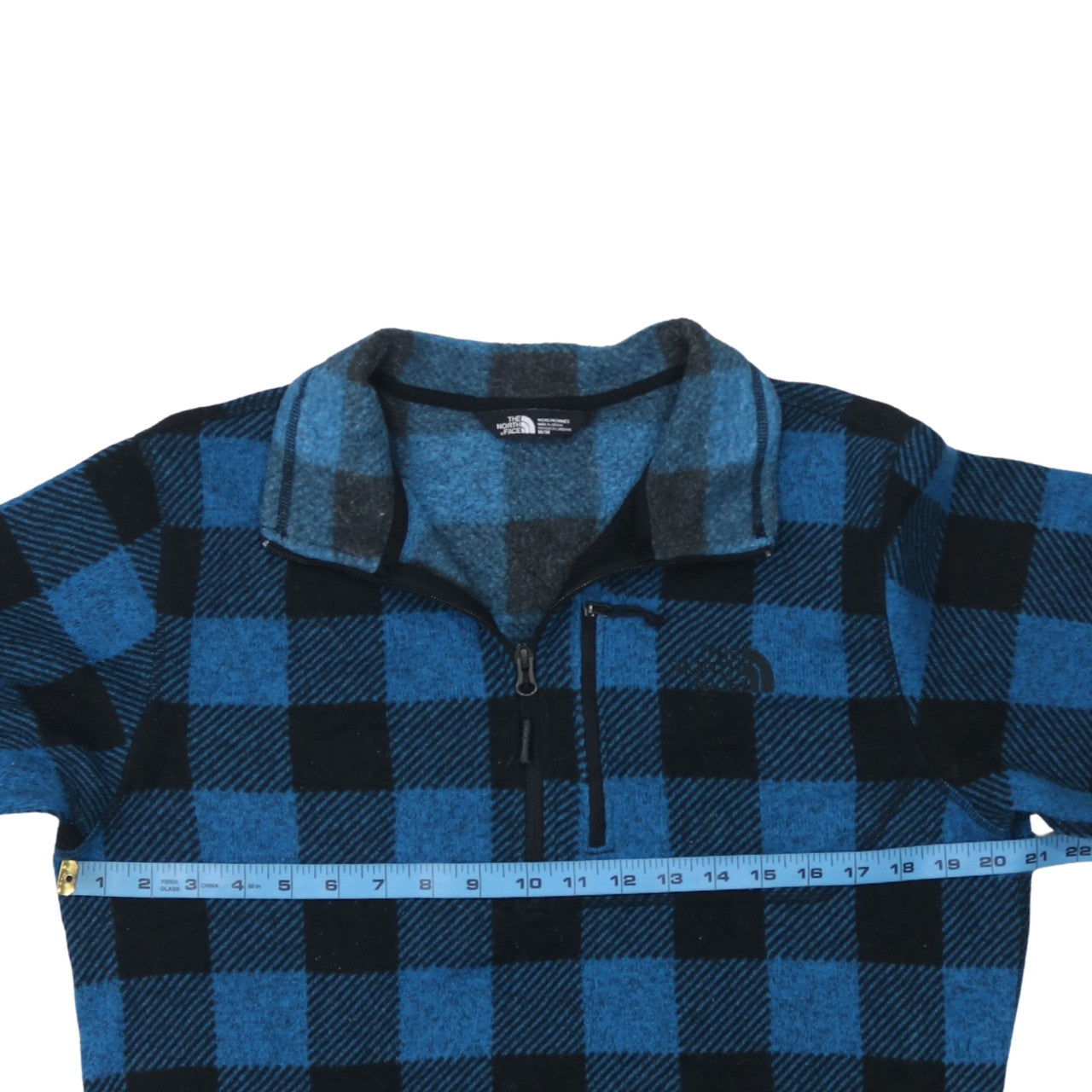 The North Face Men's Blue Check Fleece 1/4 Zip Pullover Sweatshirt M