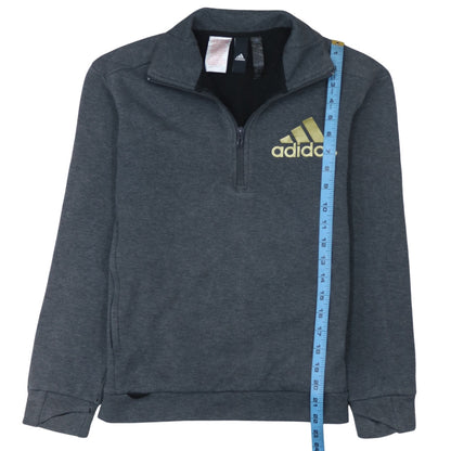 Close-up detail of Adidas boys’ grey 11-12 years 1/2 zip pullover hoodie sweatshirt