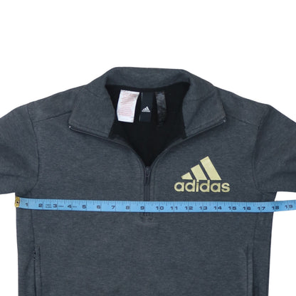 Brand and care label for Adidas boys’ grey 11-12 years 1/2 zip pullover hoodie sweatshirt