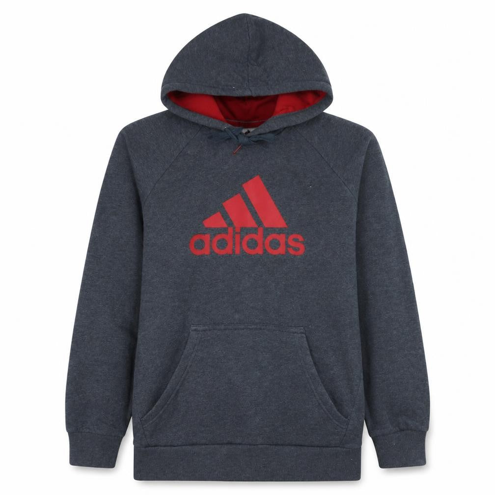 Adidas Men’s Grey Red Logo Pullover Hoodie Size M