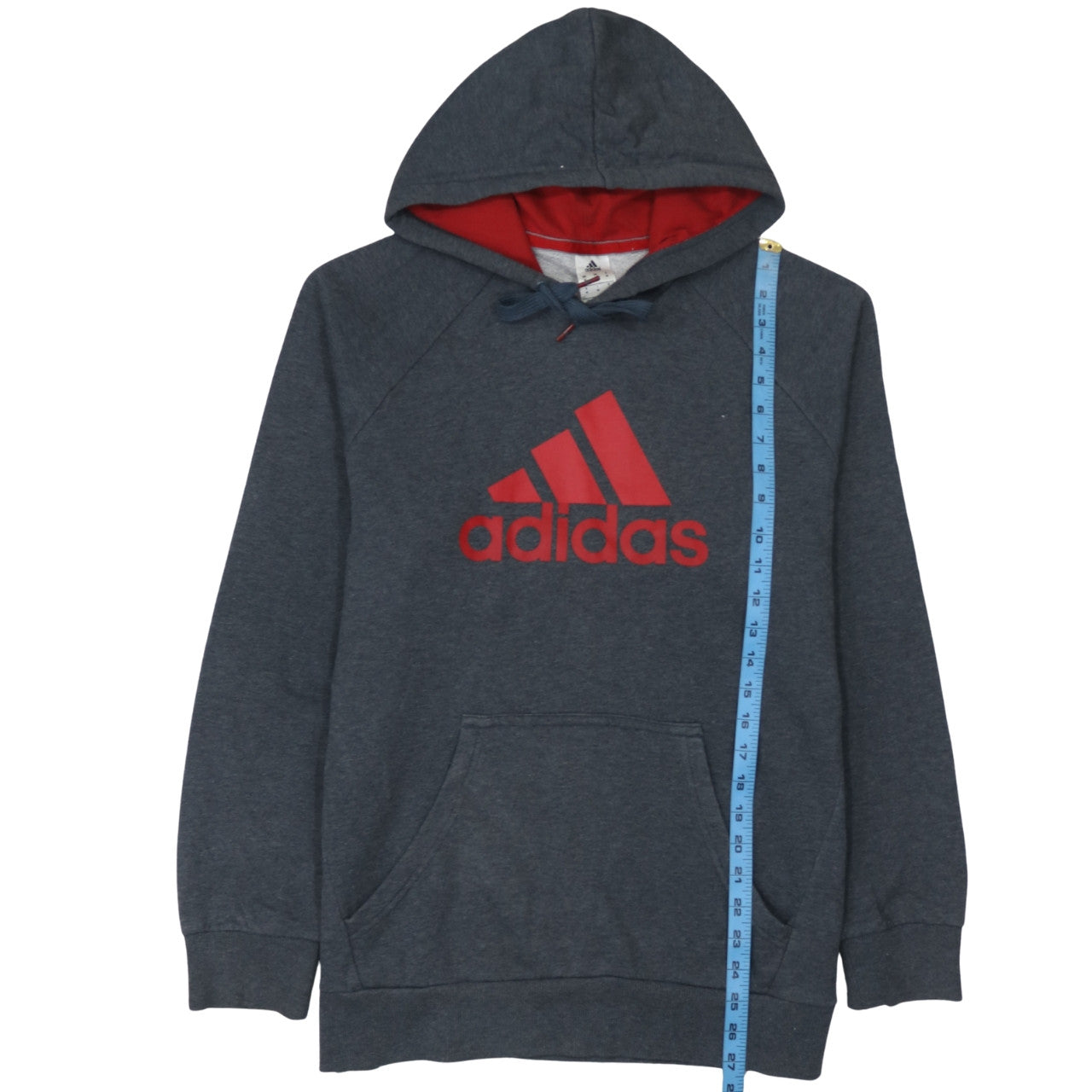 Adidas Men’s Grey Red Logo Pullover Hoodie Size M
