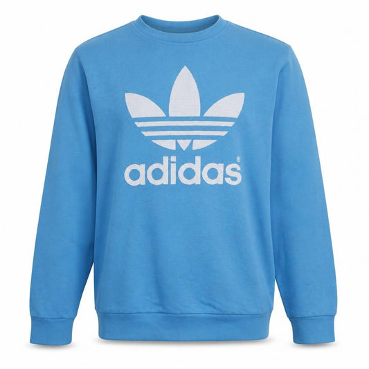 Adidas Mens Blue Large Crew Neck Pullover Sweatshirt with Logo