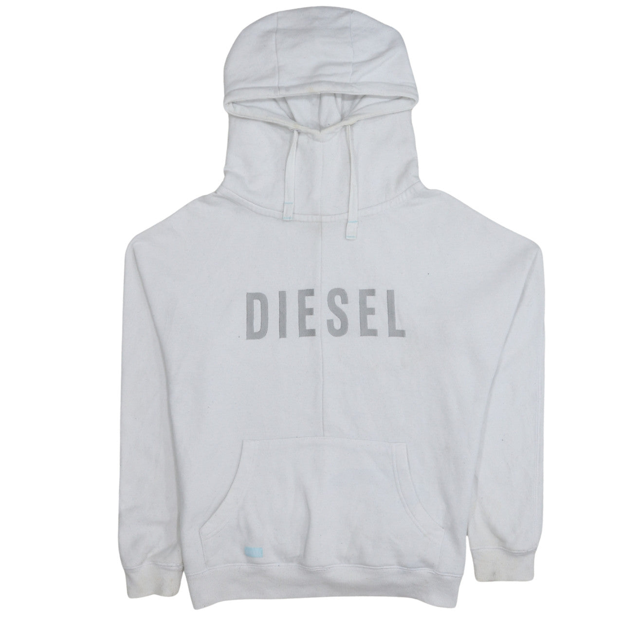 Diesel Men’s White Pullover Hoodie L Logo Fleece Sweatshirt