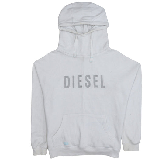 Diesel Men’s White Pullover Hoodie L Logo Fleece Sweatshirt