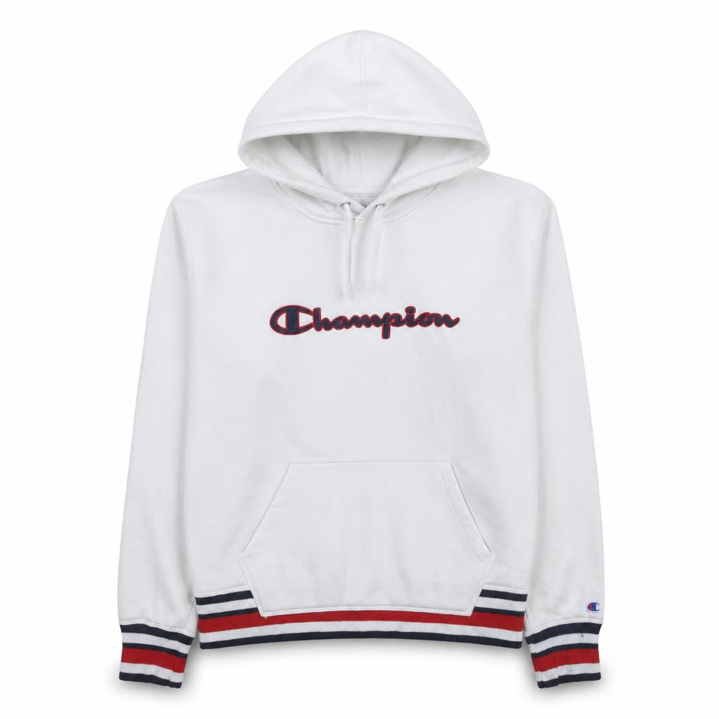 Champion Women White Hoodie Large Logo Pullover