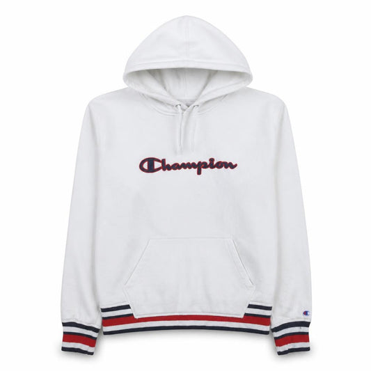 Champion Women White Hoodie Large Logo Pullover