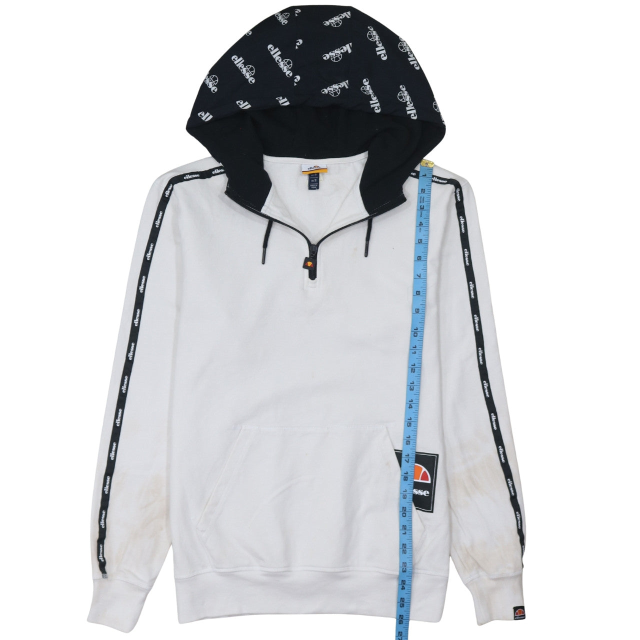 Ellesse Men’s White Small 1/2 Zip Hoodie with Logo Detail