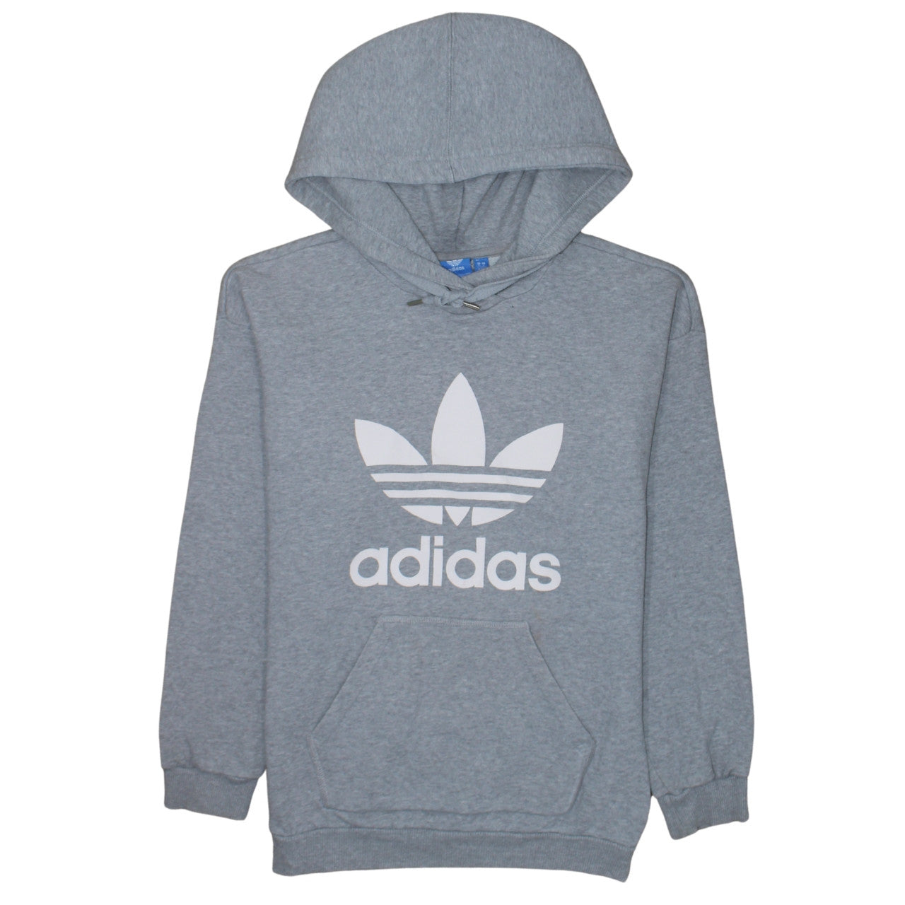 Adidas Womens Grey Trefoil Pullover Hoodie Size 10 Relaxed Fit