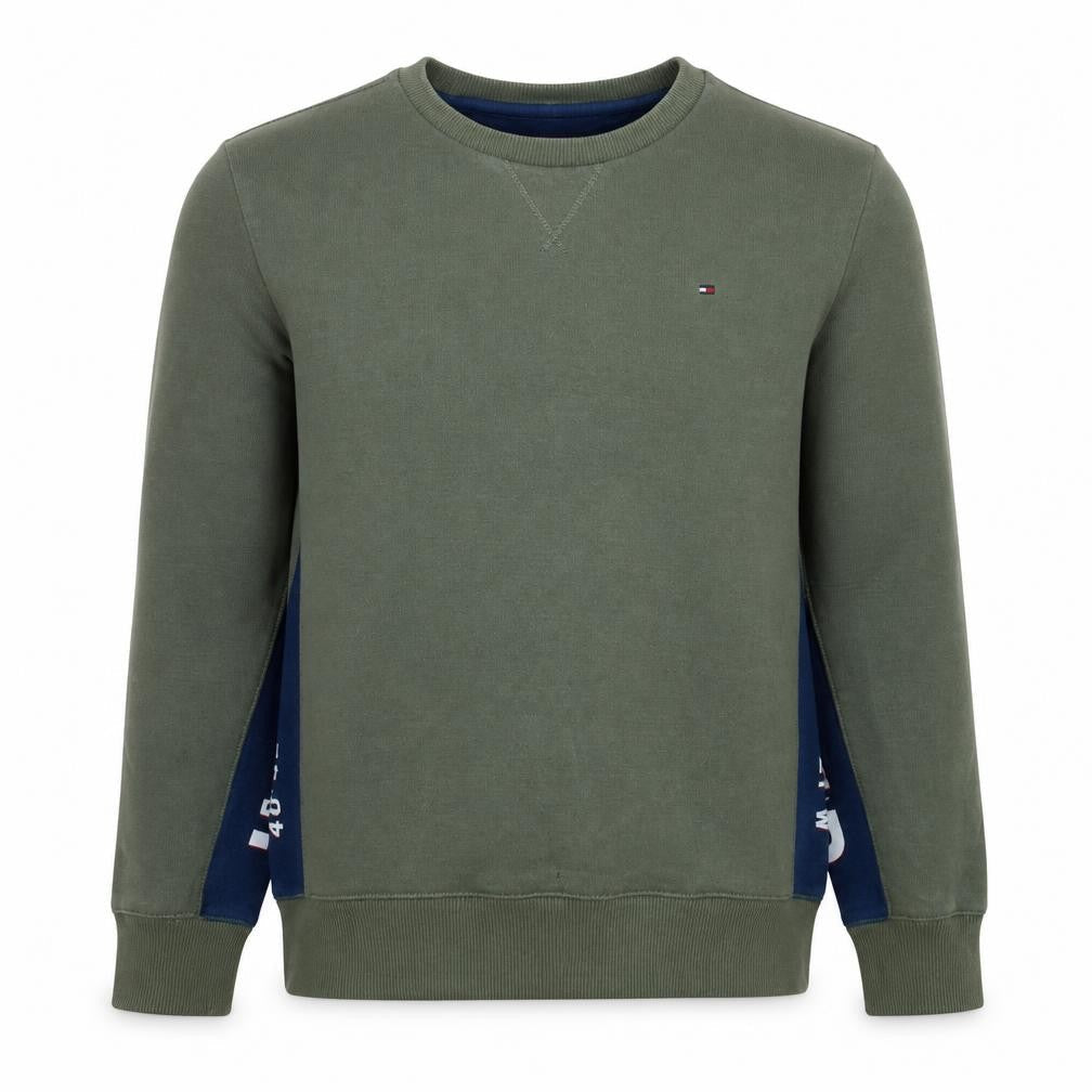 Tommy Hilfiger Boys Green & Navy Sweatshirt Size 152 Classic Crew Neck