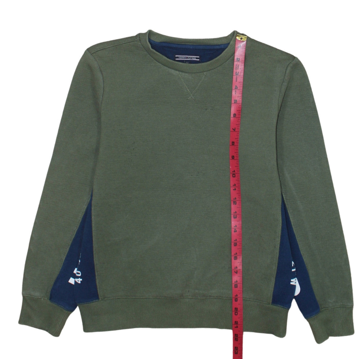 Tommy Hilfiger Boys Green & Navy Sweatshirt Size 152 Classic Crew Neck
