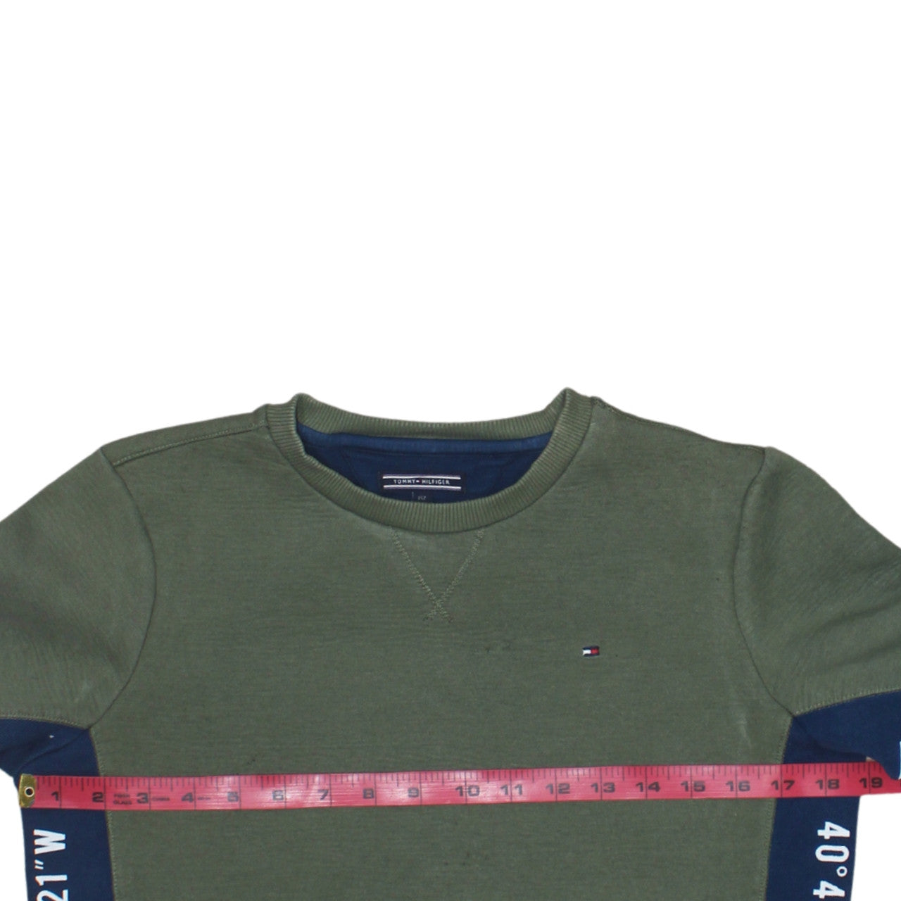 Tommy Hilfiger Boys Green & Navy Sweatshirt Size 152 Classic Crew Neck