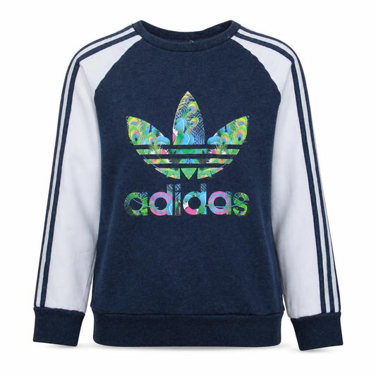 Adidas Womens Blue Sweatshirt Size 12 Crew Neck Long Sleeve Logo Print