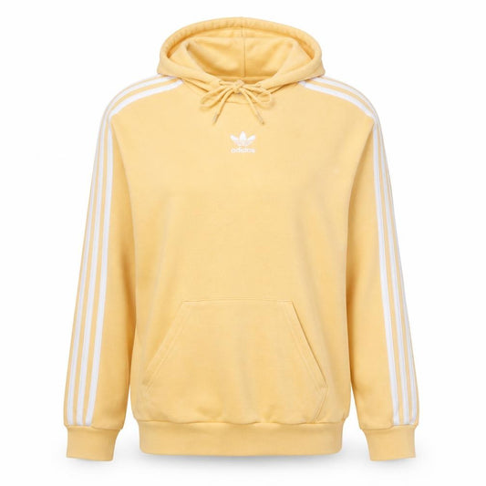 Adidas Womens Yellow Pullover Hoodie Size 4 UK with White Stripes