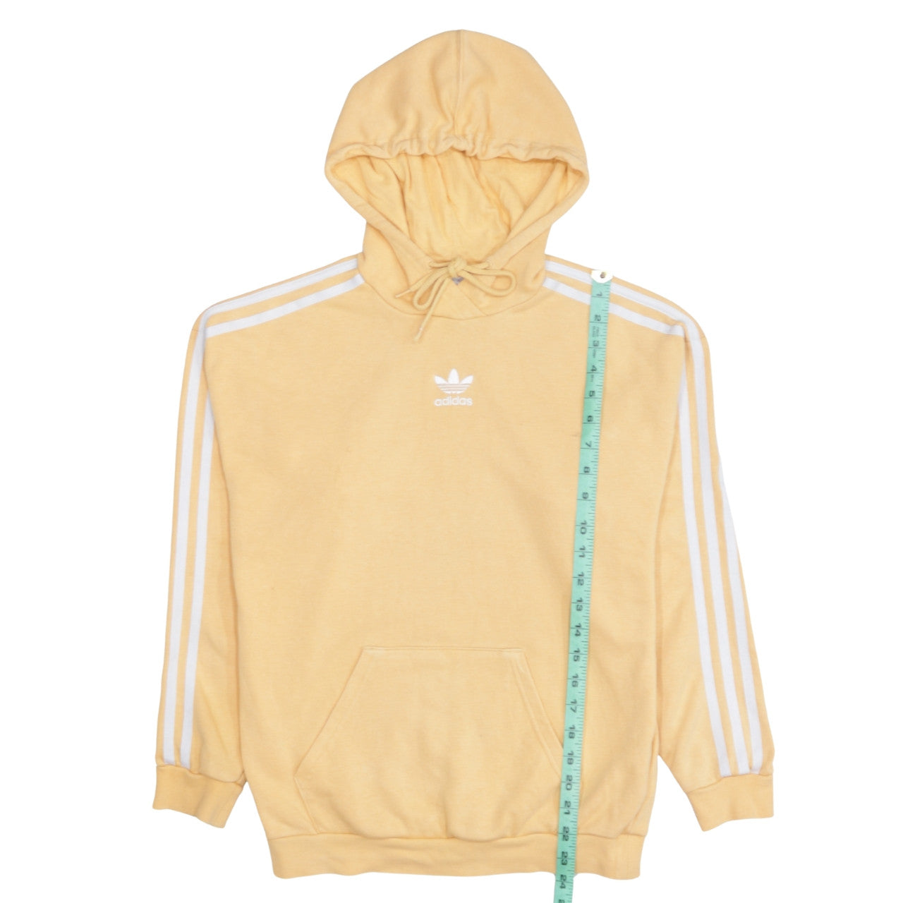 Adidas Womens Yellow Pullover Hoodie Size 4 UK with White Stripes