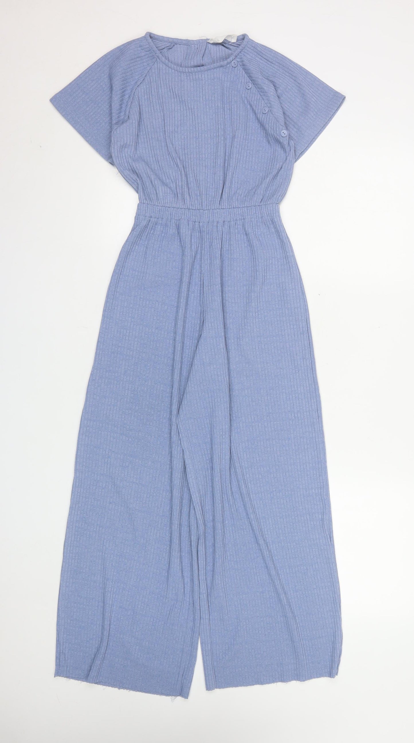 Zara Blue Knit Jumpsuit Teen Girls Size 10 Short Sleeve Wide Leg