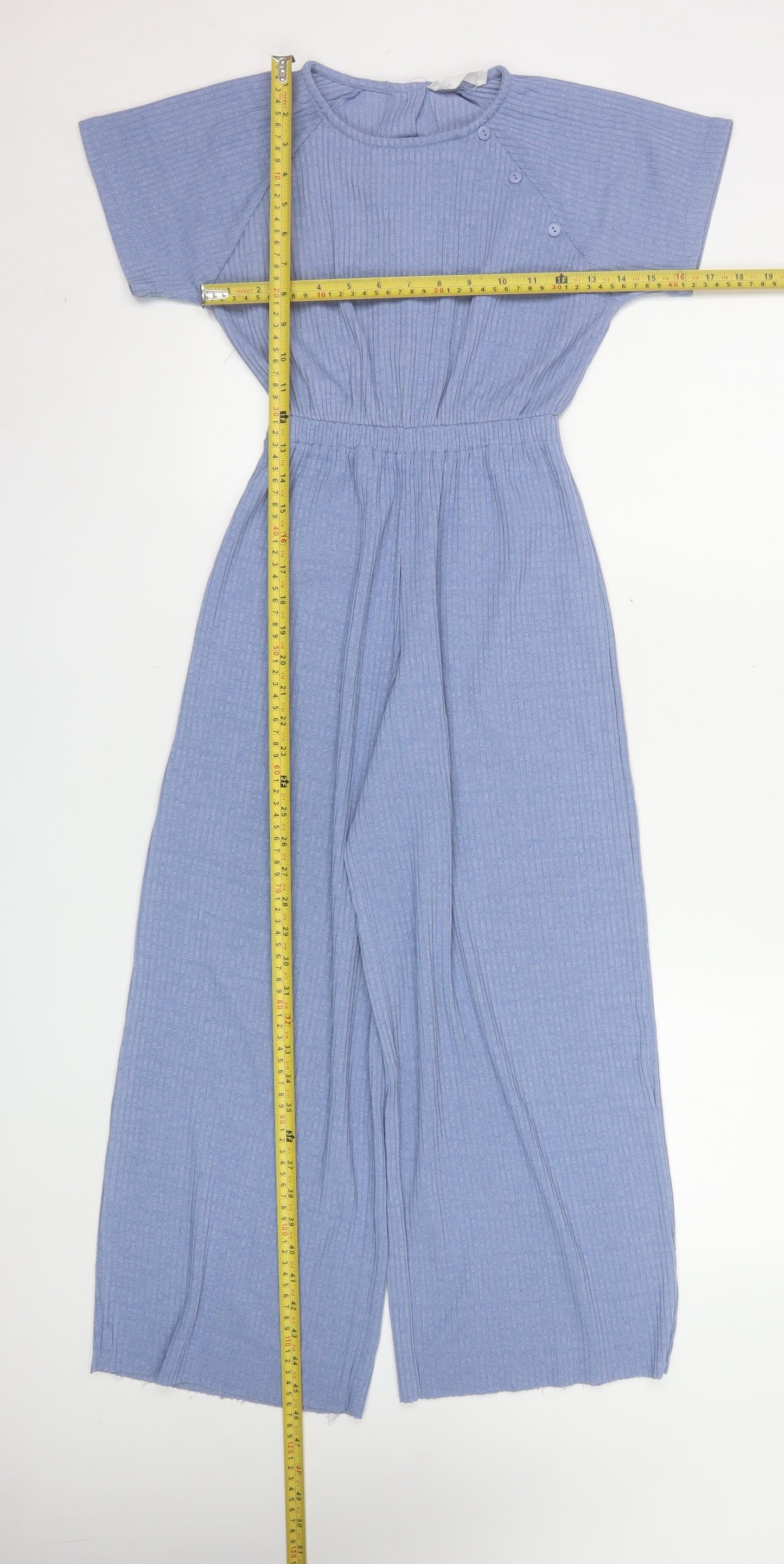 Zara Blue Knit Jumpsuit Teen Girls Size 10 Short Sleeve Wide Leg