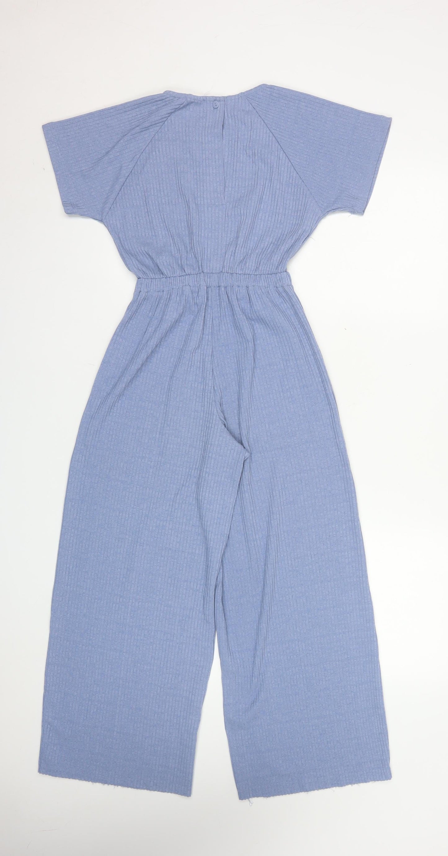 Zara Blue Knit Jumpsuit Teen Girls Size 10 Short Sleeve Wide Leg
