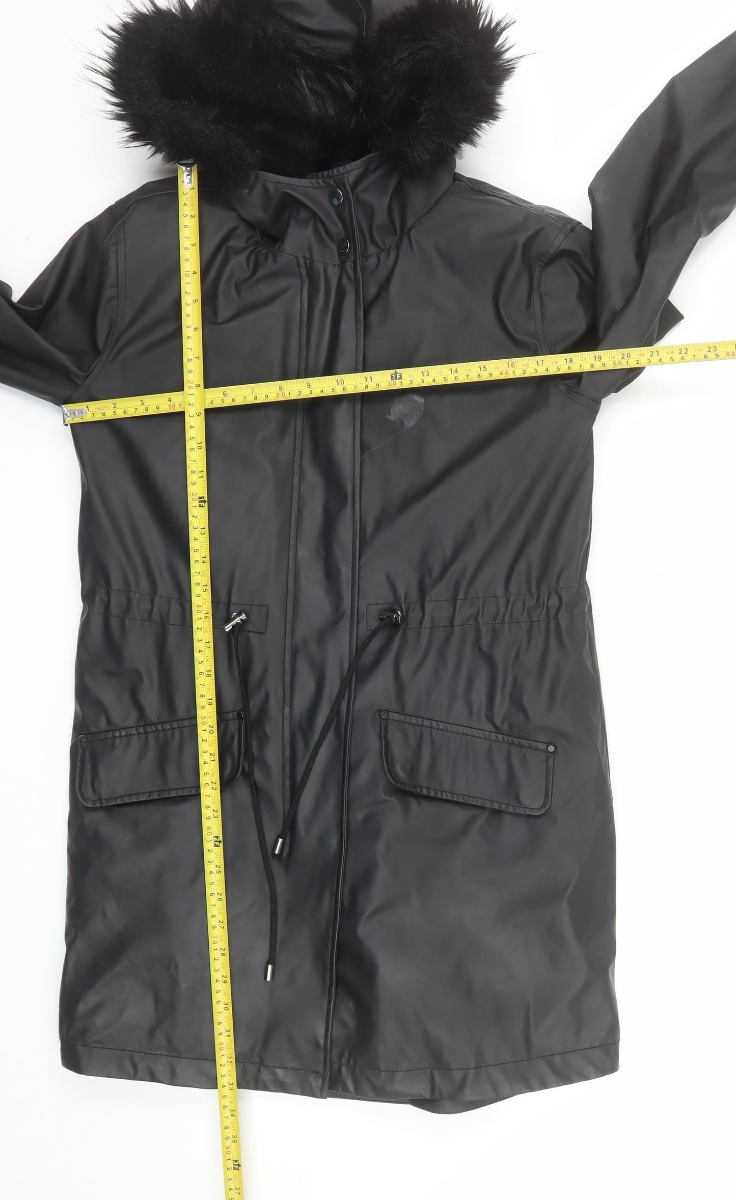 Matalan Women’s Black Faux Fur Hooded Parka Coat Size 10