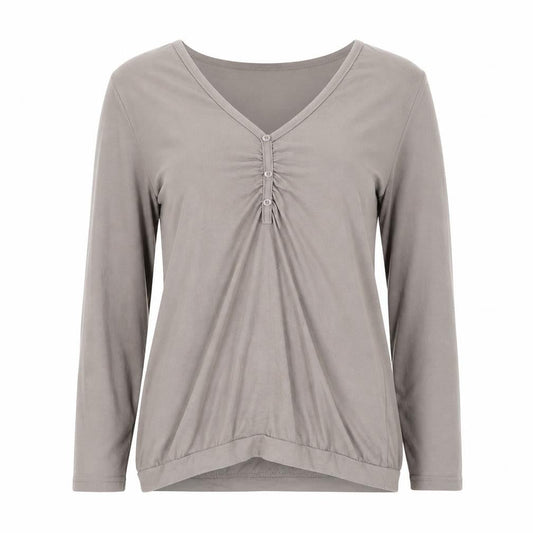 La Redoute Women Brown V-Neck Long Sleeve Basic T-Shirt Size 10