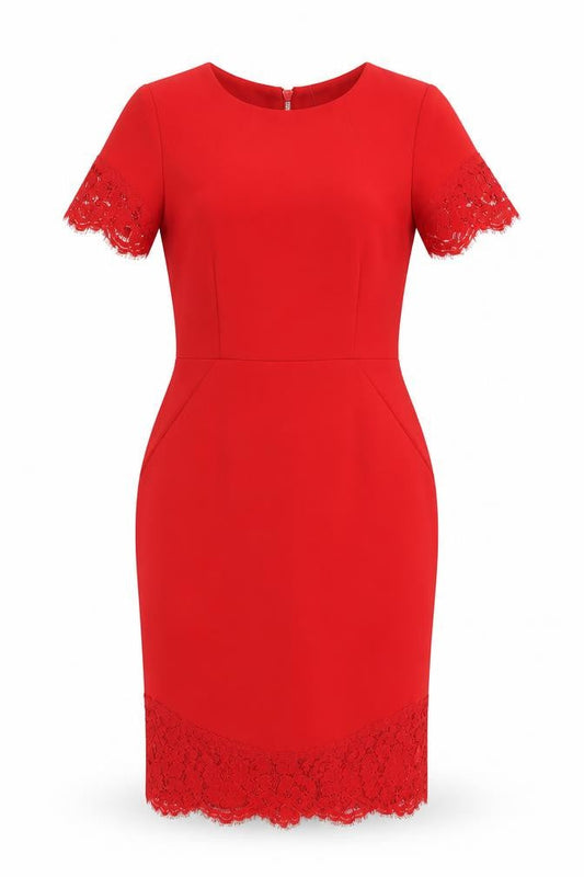 H&M Women’s Red Sheath Lace Trim Knee Length Dress Size 6