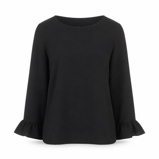 Dunnes Women's Black Long Sleeve Ruffle Blouse Size 8