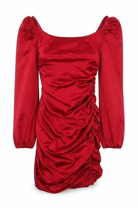 Oh Polly Women’s Red Ruched Satin Bodycon Mini Dress Size 10