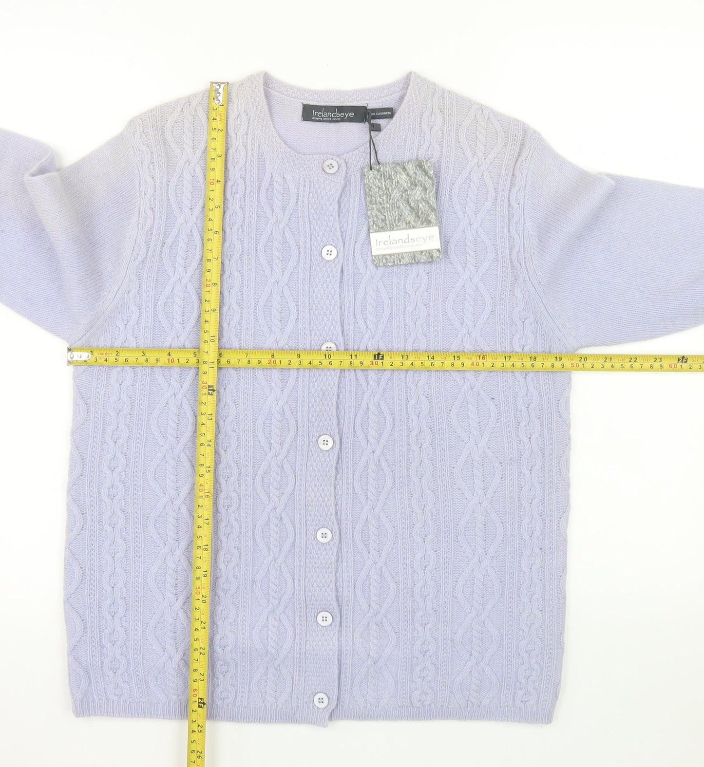 Irelandseye Women’s Purple 100% Cashmere Cable Knit Cardigan L