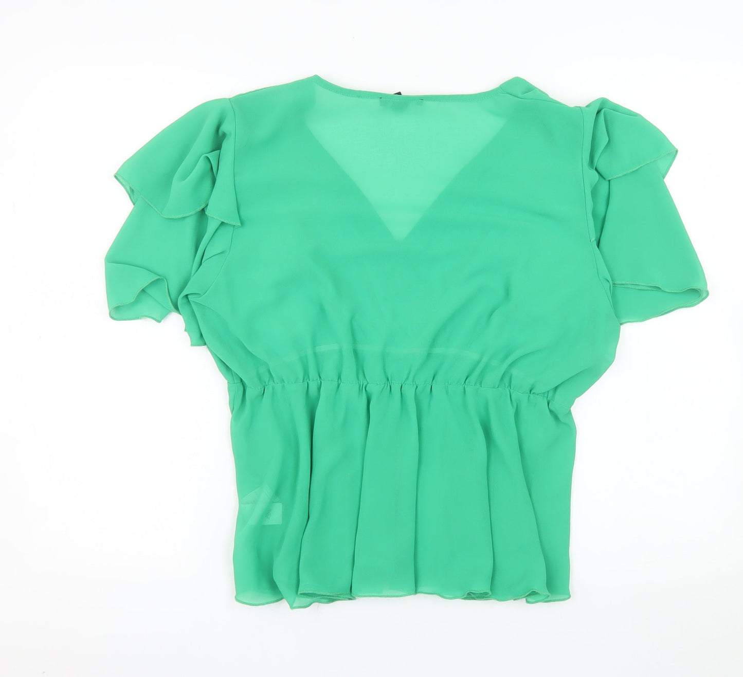 New Look Women Green V-Neck Wrap Chiffon Blouse Size 16